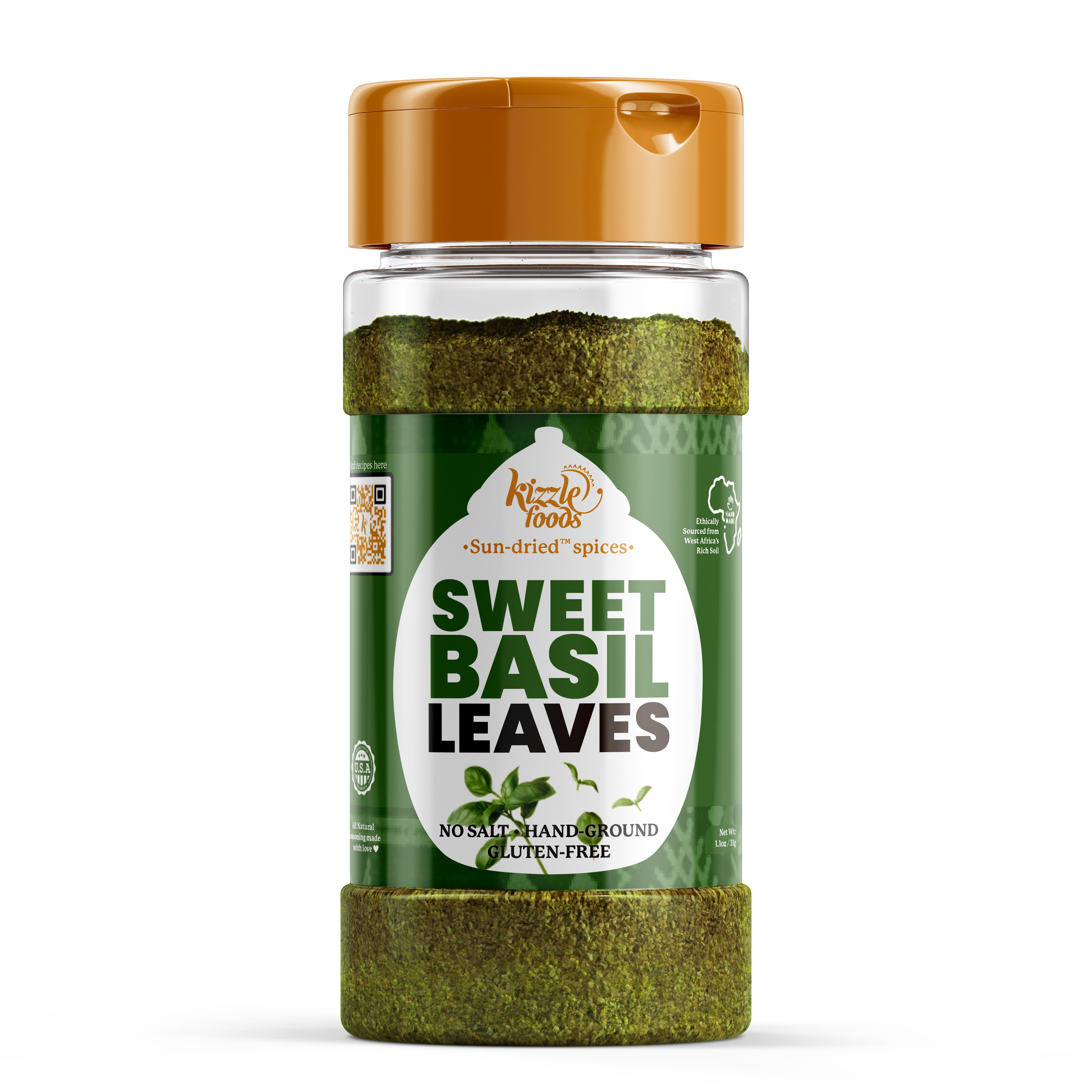 KizzleFoods Sweet Basil Leaves (Cut, Sorted, & Ground), 1 oz