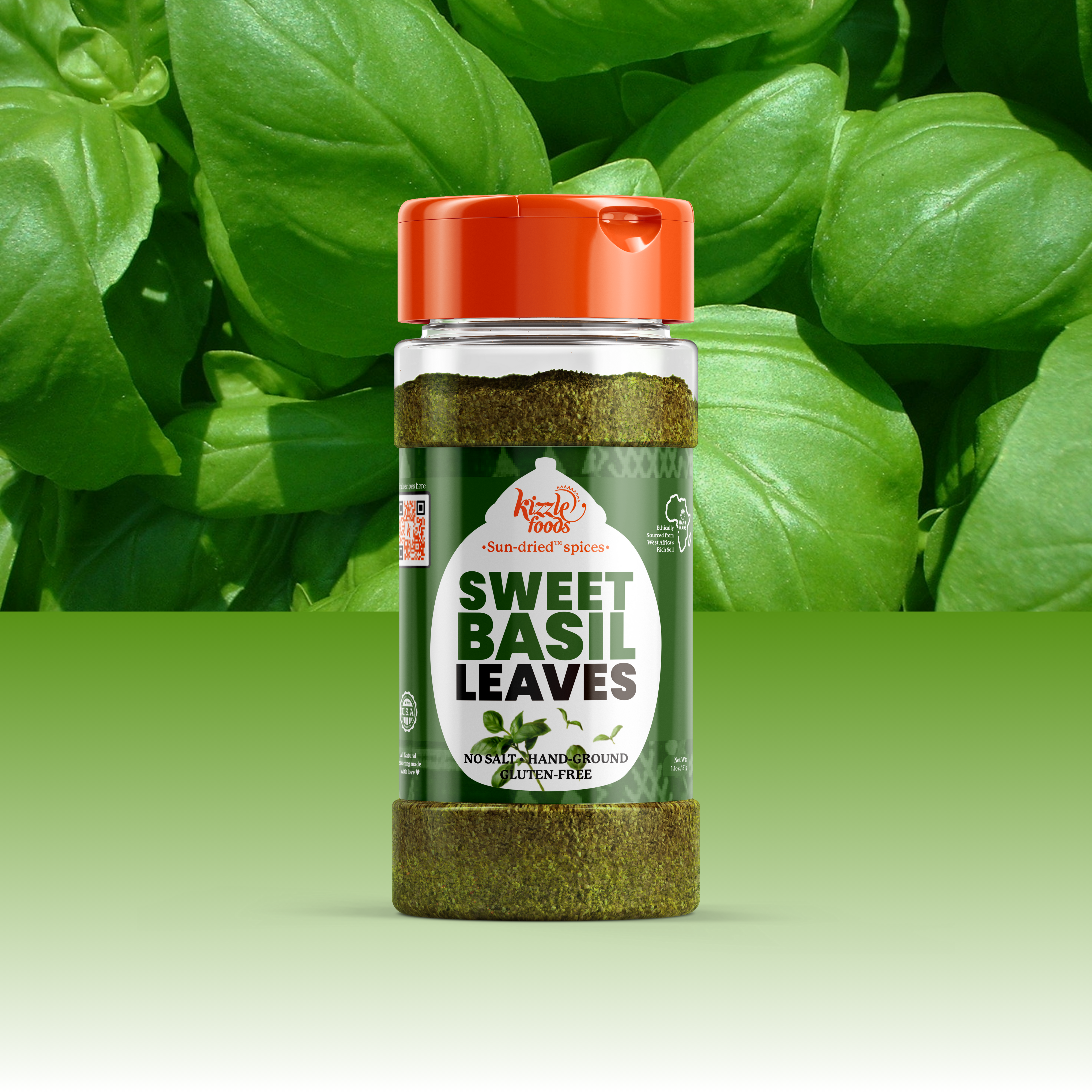 KizzleFoods Sweet Basil Leaves (Cut, Sorted, & Ground), 1.2 oz